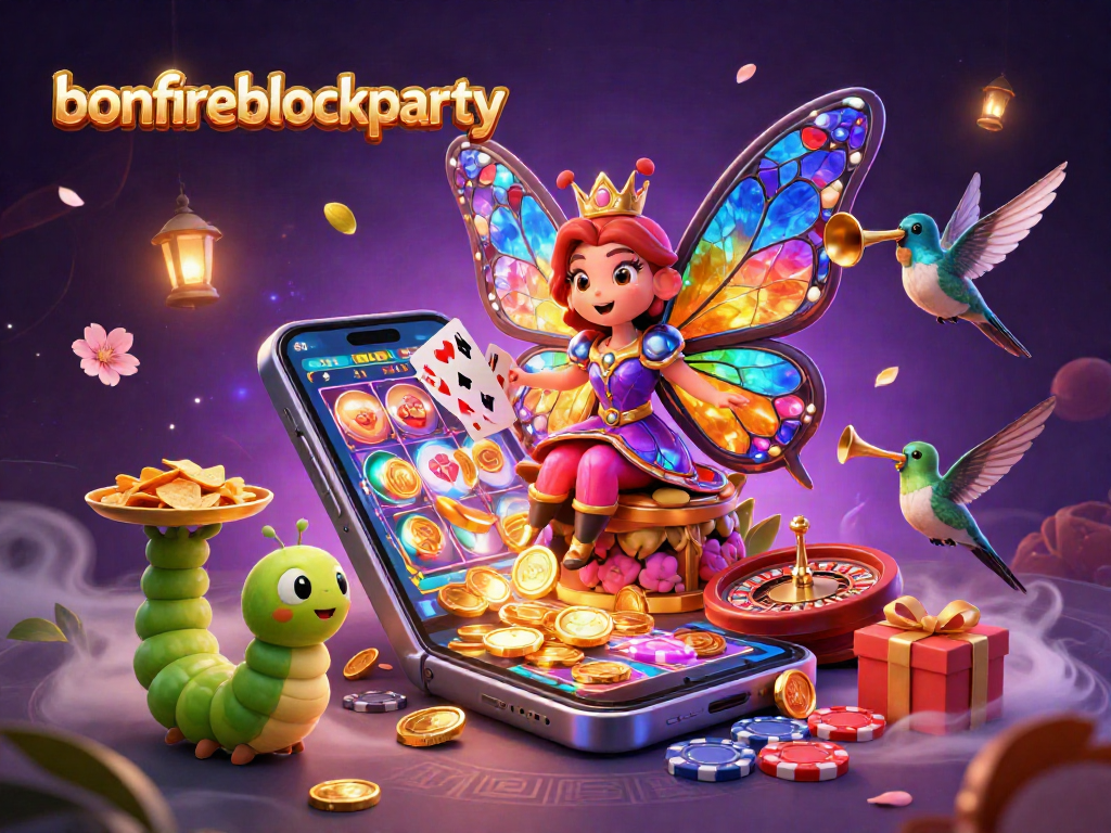 Engage with the excitement of bonfireblockparty as players dive into a vibrant casino themed illustration.